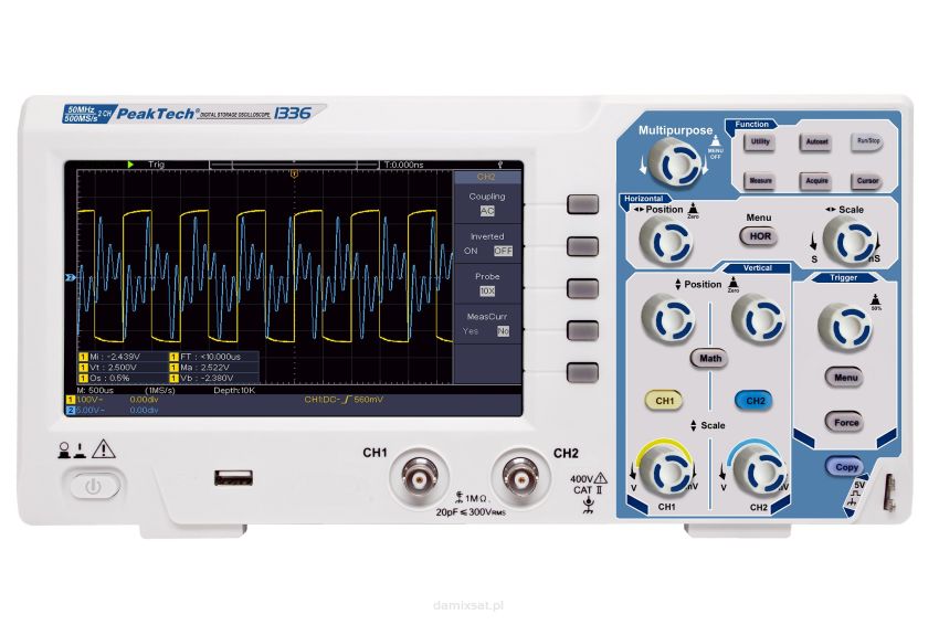 Oscyloskop cyfrowy 2-kan USB 50MHz PeakTech 1336