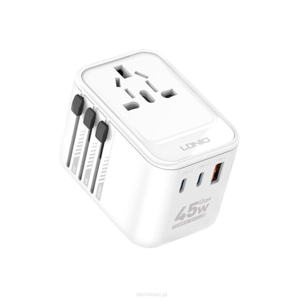 Uniwersalny adapter podróżny GaN 45W 2xUSB-C USB-A